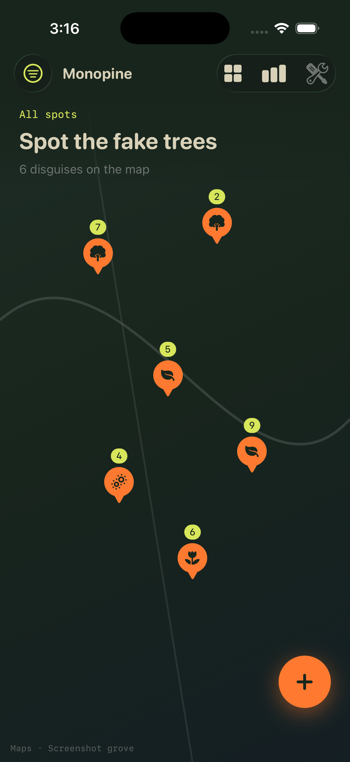 Hunt map with tower pins